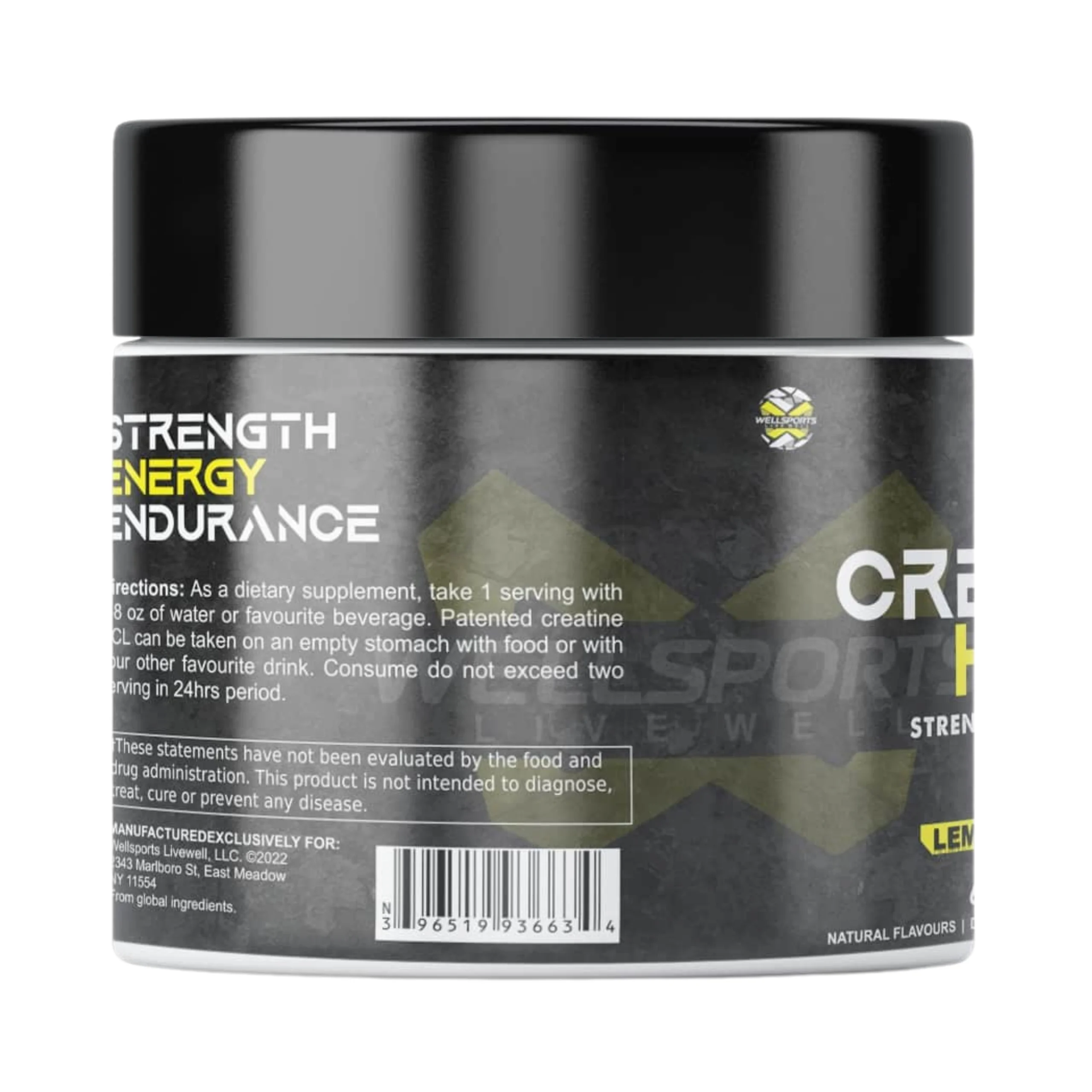 Wellsports Creatine HCL Lemon Mint 60 Servings Back