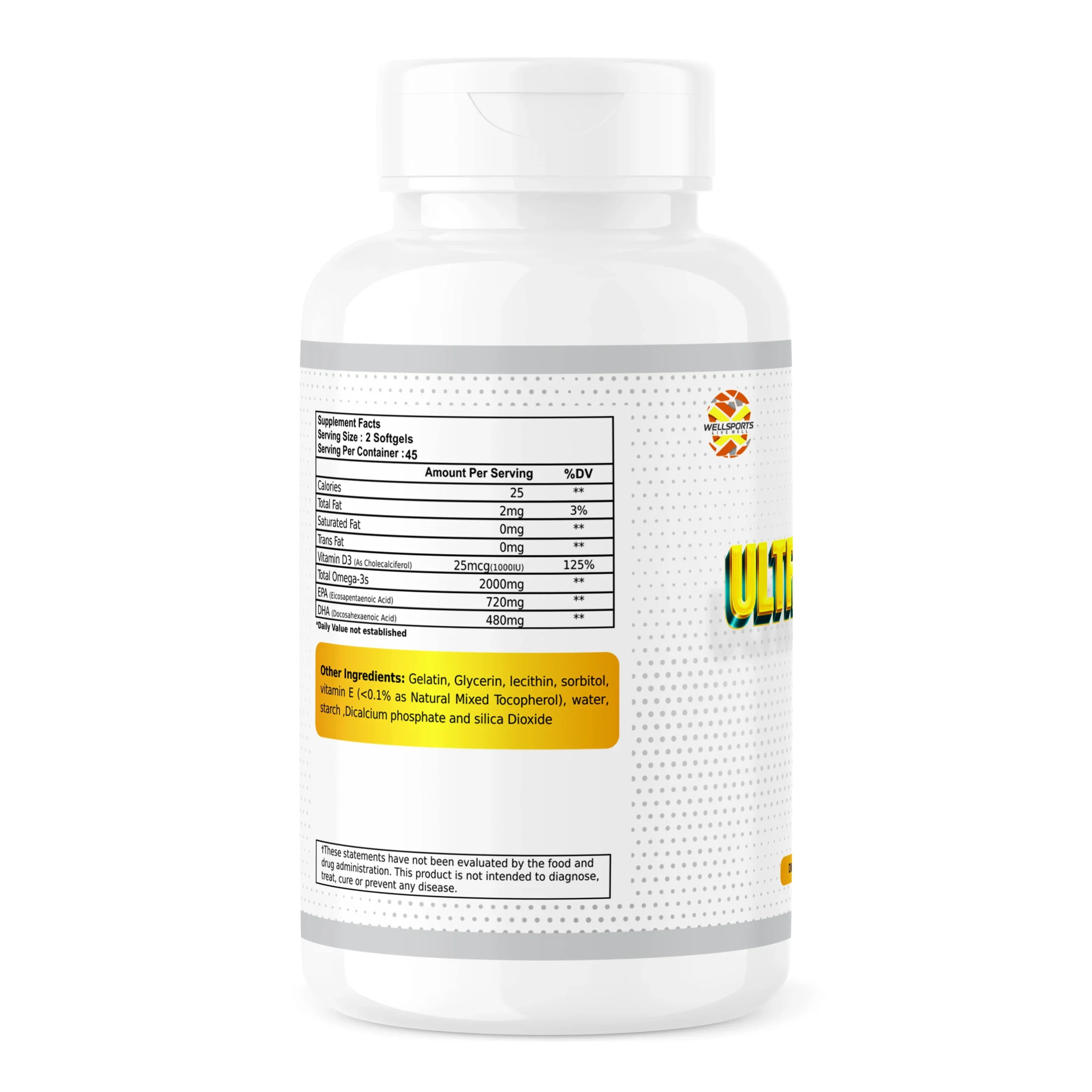 Wellsports Ultra Omega-3 4X 90 Softgels Nutritional Fact