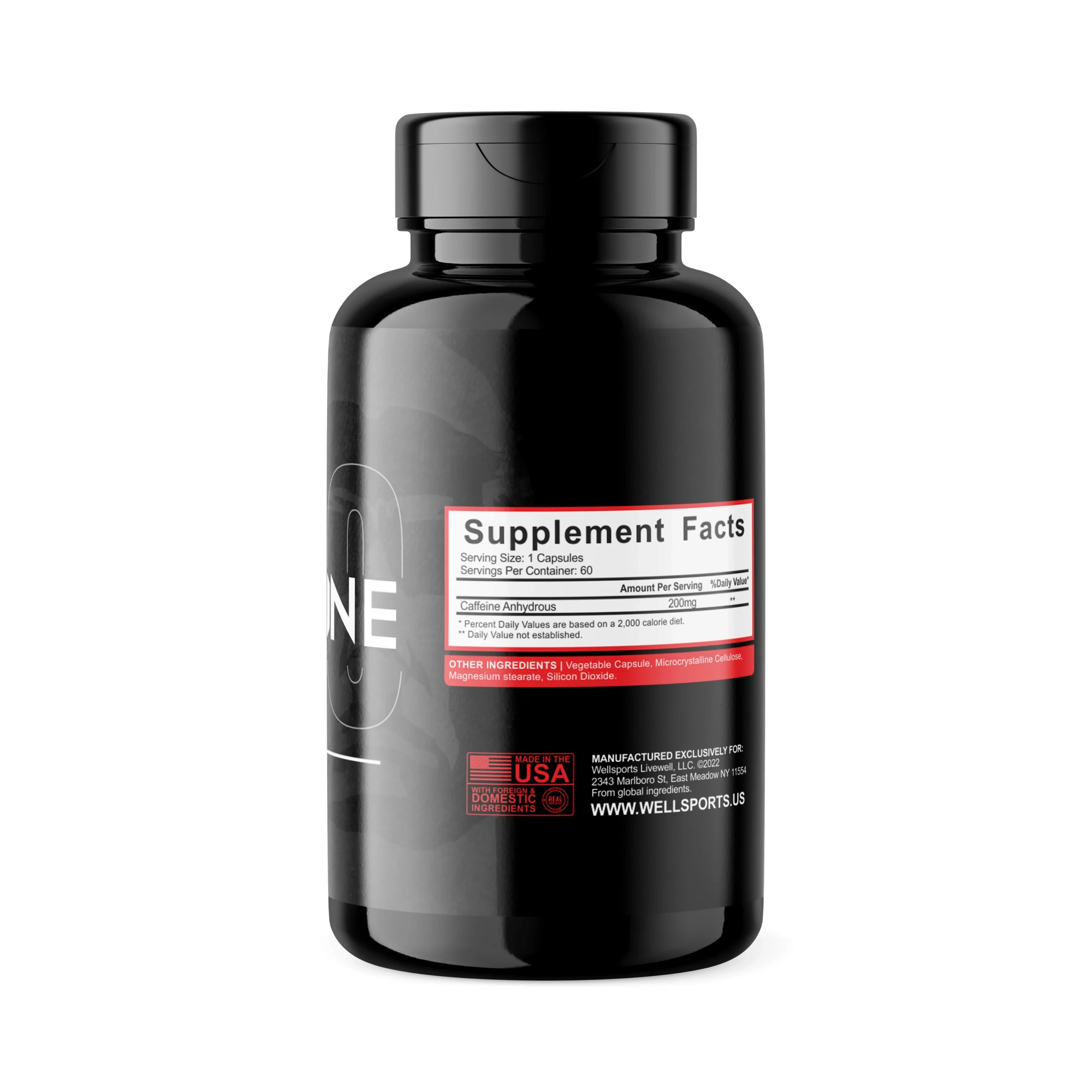 Wellsports Caffeine 200 60 Capsules Nutritional Fact