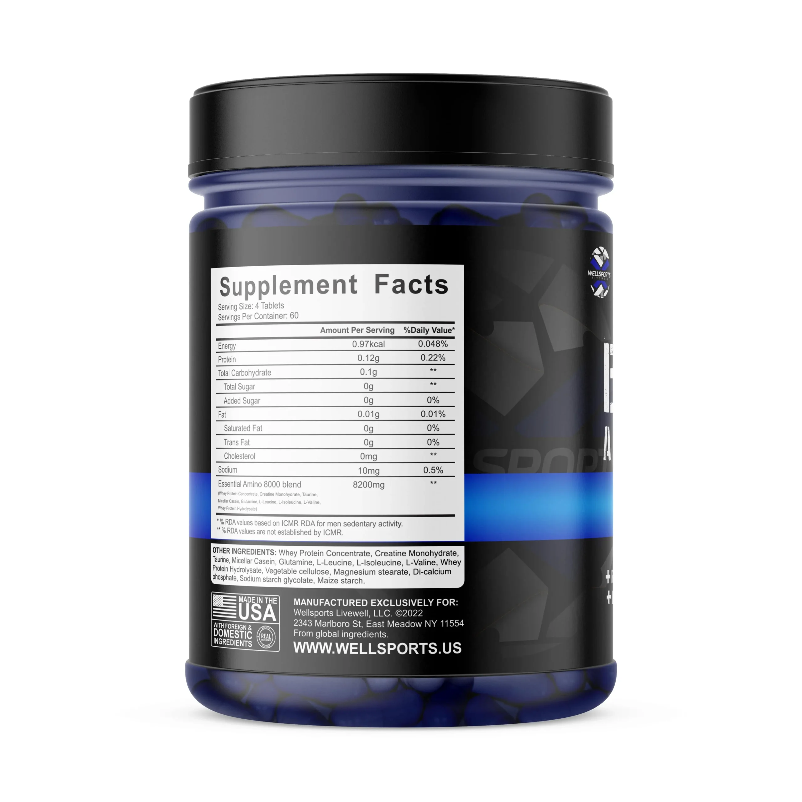 Wellsports Essential Amino 8000 240 Tablets Nutritional Fact