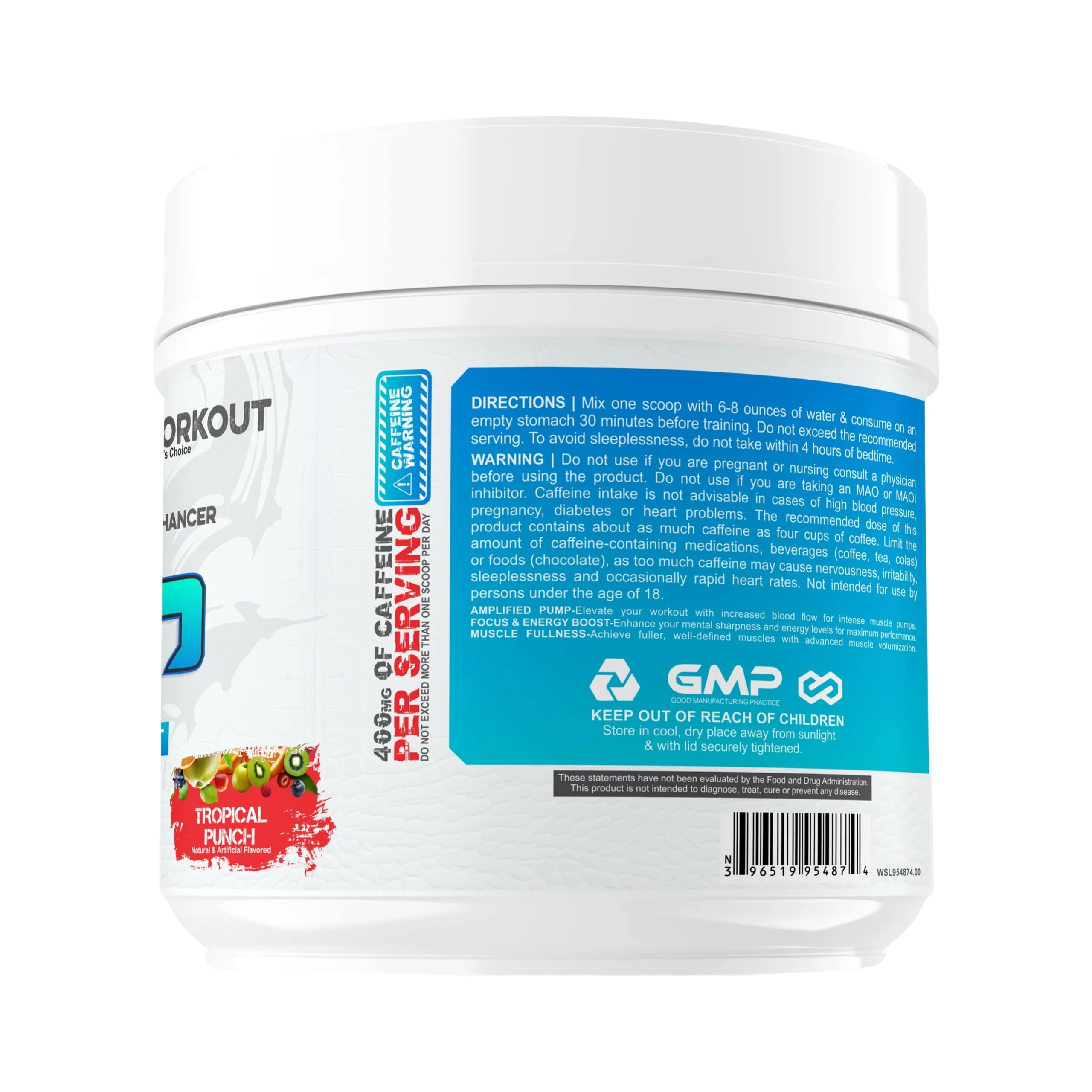 Wellsports Power Slap Pre-Workout Tropical Punch 50 Servings Back