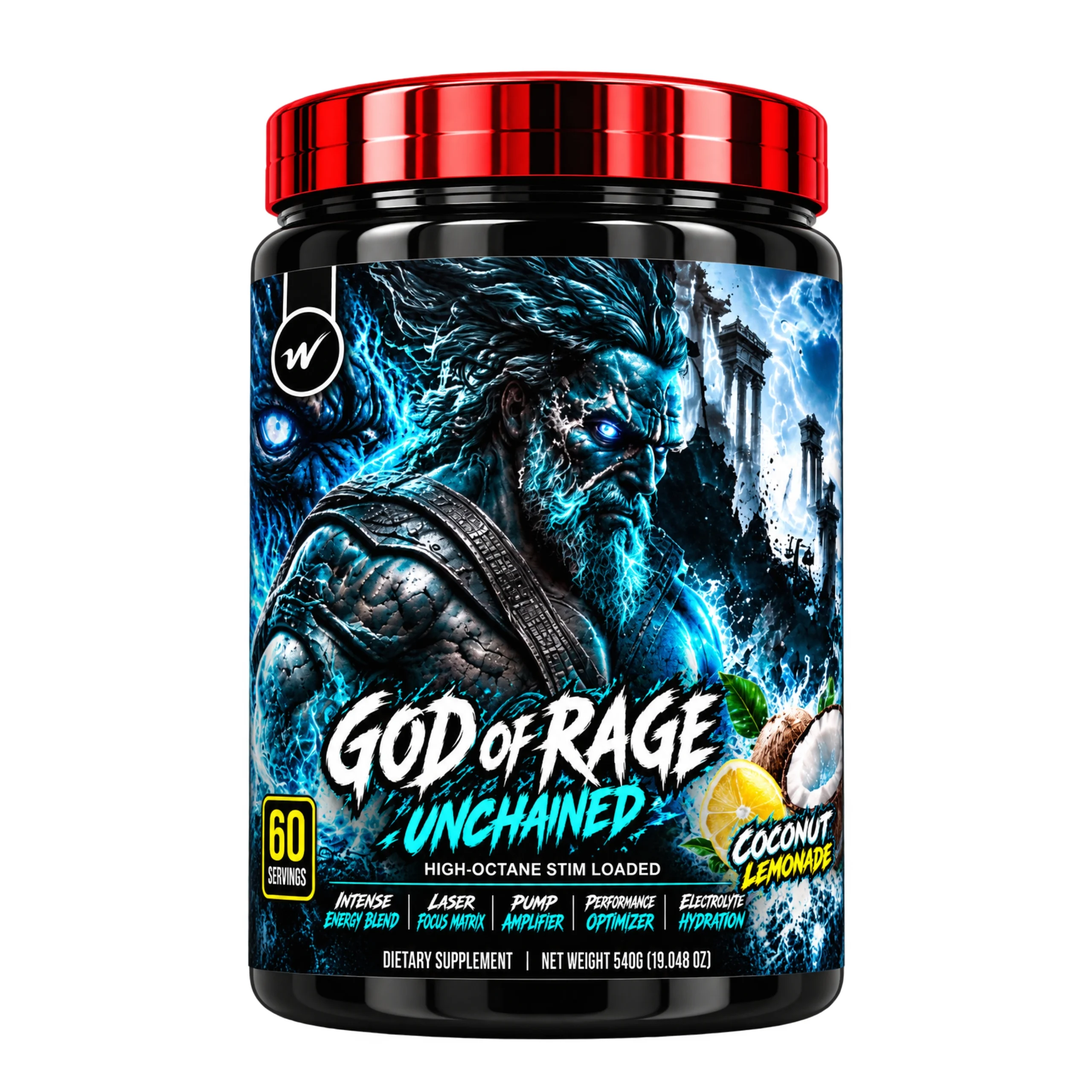 WellSports God of Rage Pre-Workout Coconut Lemonade 60 Servings