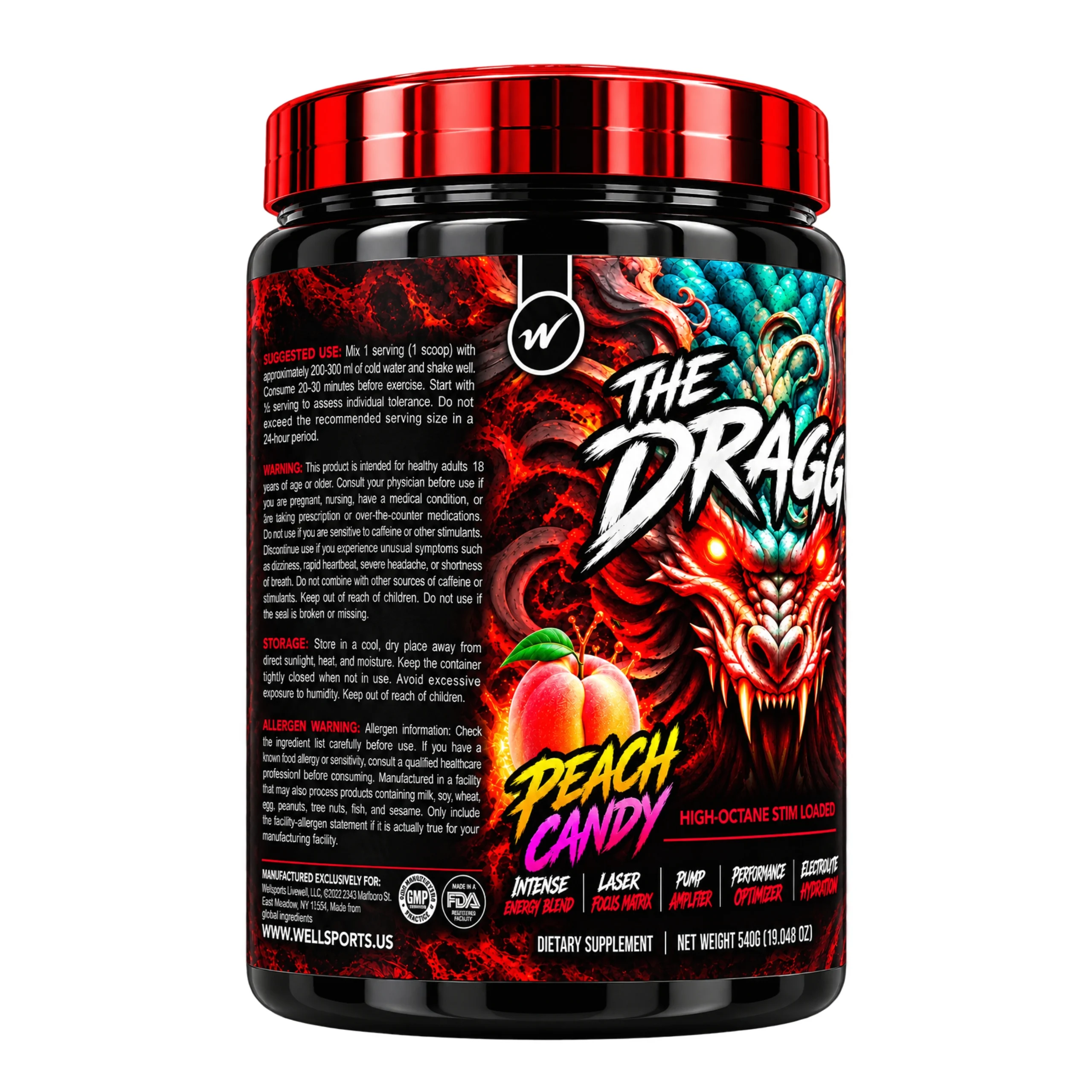 WellSports The Draggoy Pre-Workout Peach Candy 60 Servings Back