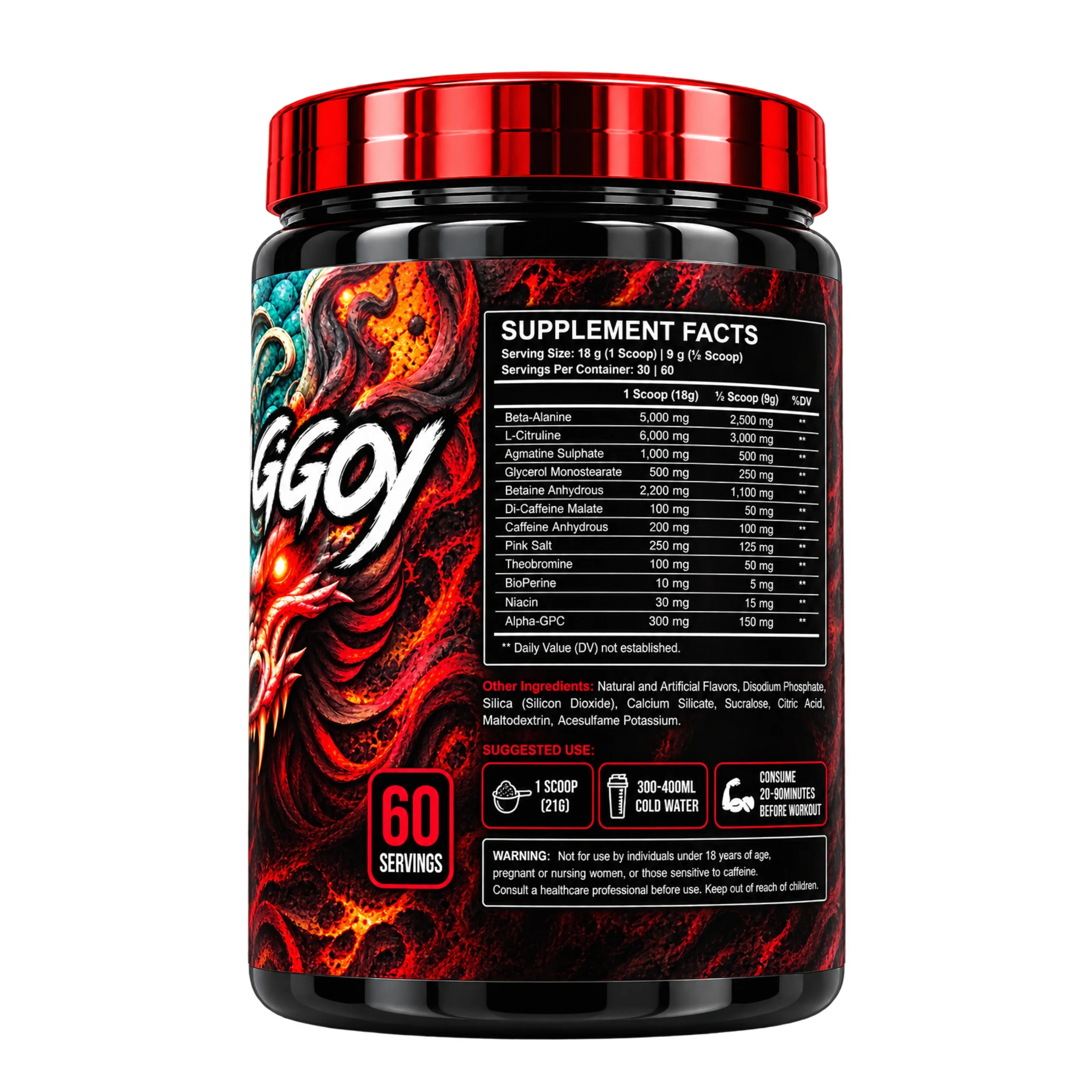 WellSports The Draggoy Pre-Workout Peach Candy 60 Servings Nutritional Fact