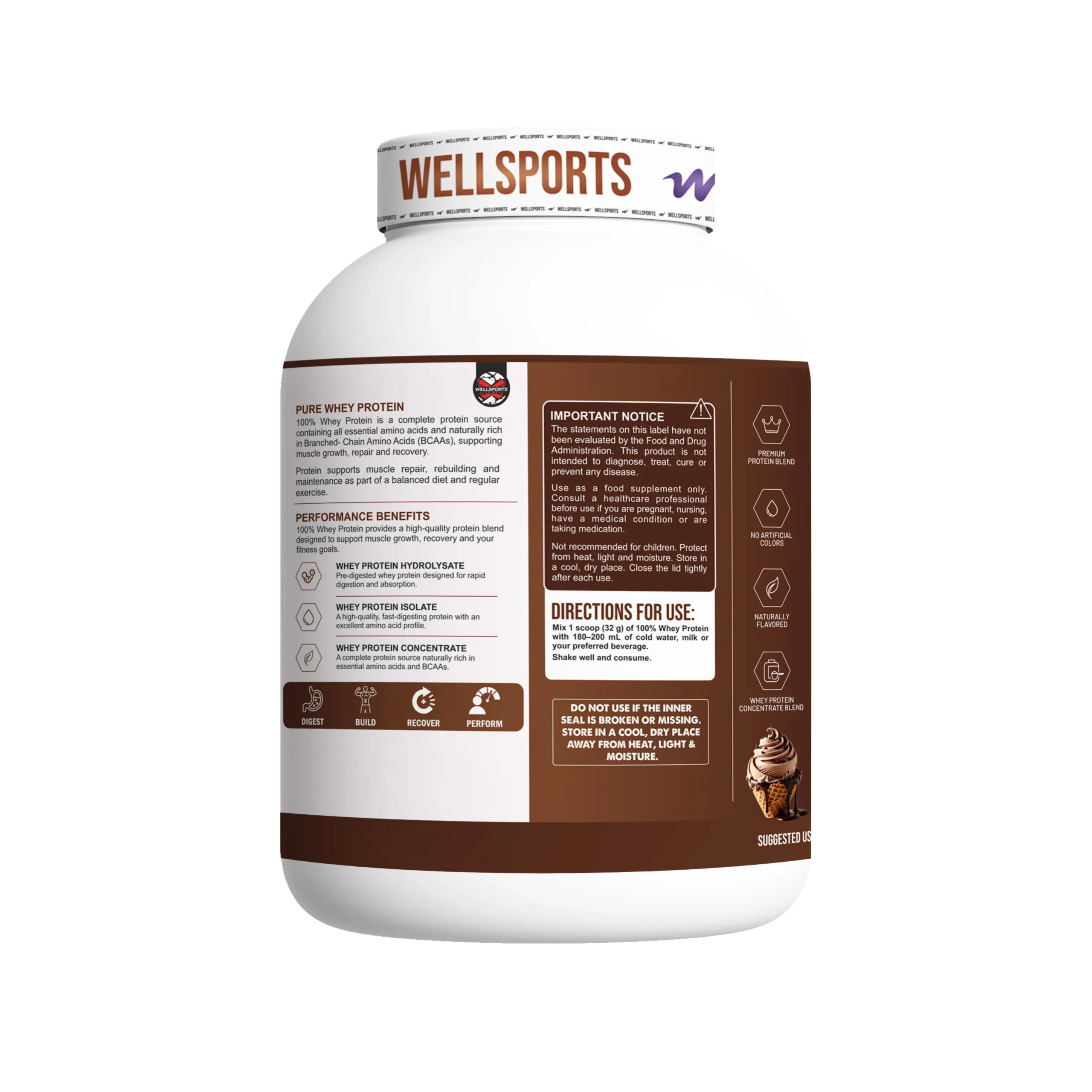 Wellsports 100% Whey Protein Concentrate 4.4 lb (2 kg) Back