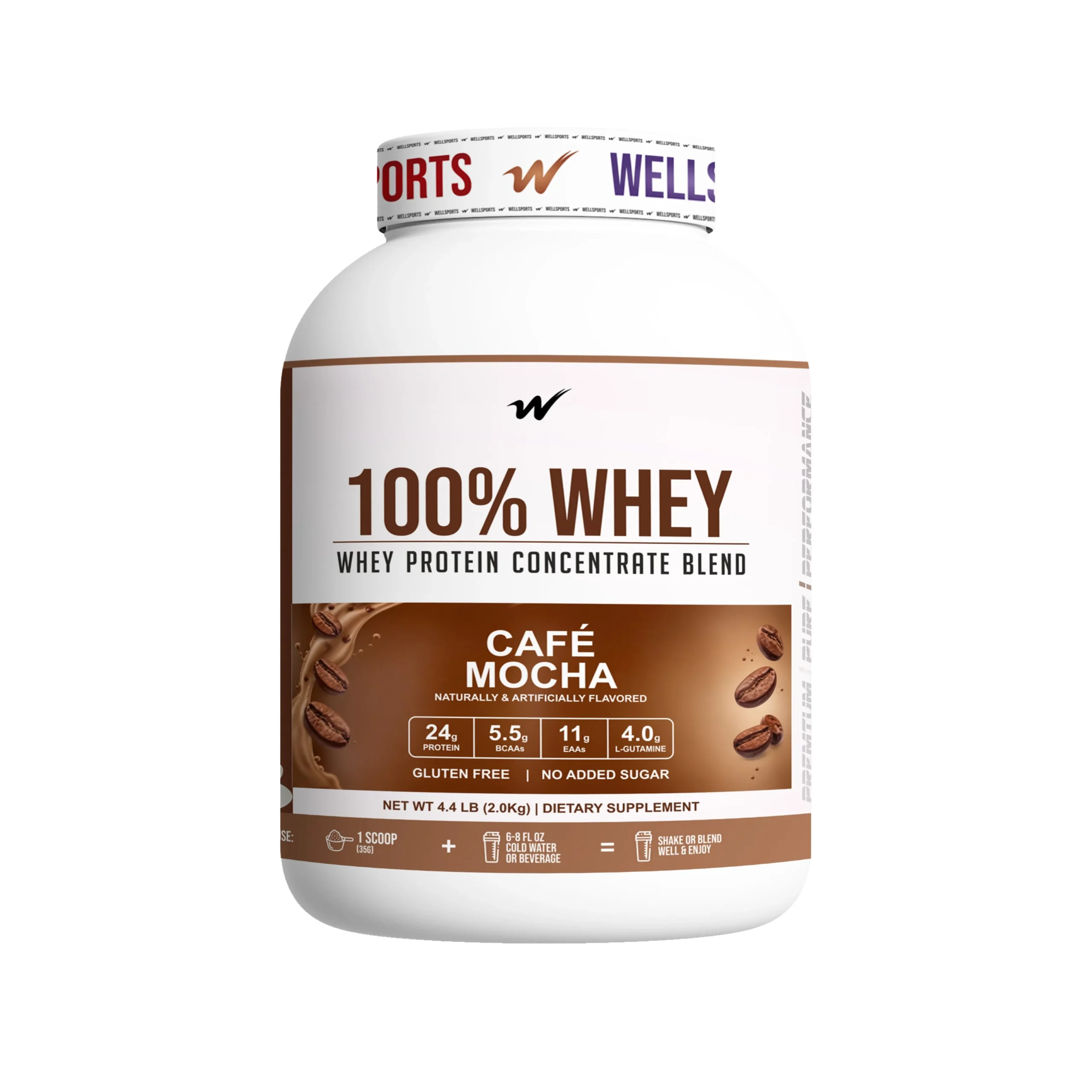 Wellsports 100% Whey Protein Concentrate 4.4 lb (2 kg) Cafe Mocha