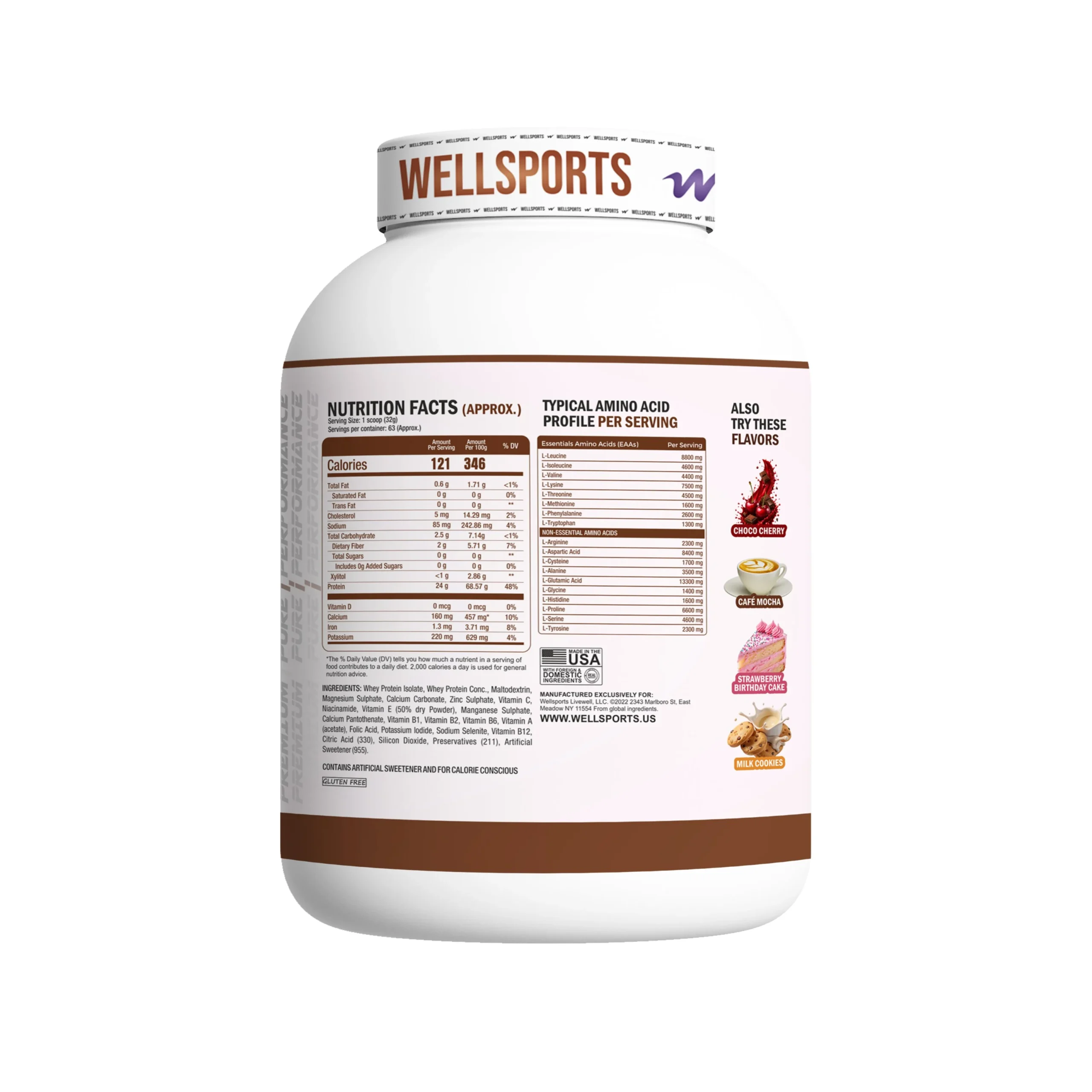 Wellsports 100% Whey Protein Concentrate 4.4 lb (2 kg) Nutritional Fact