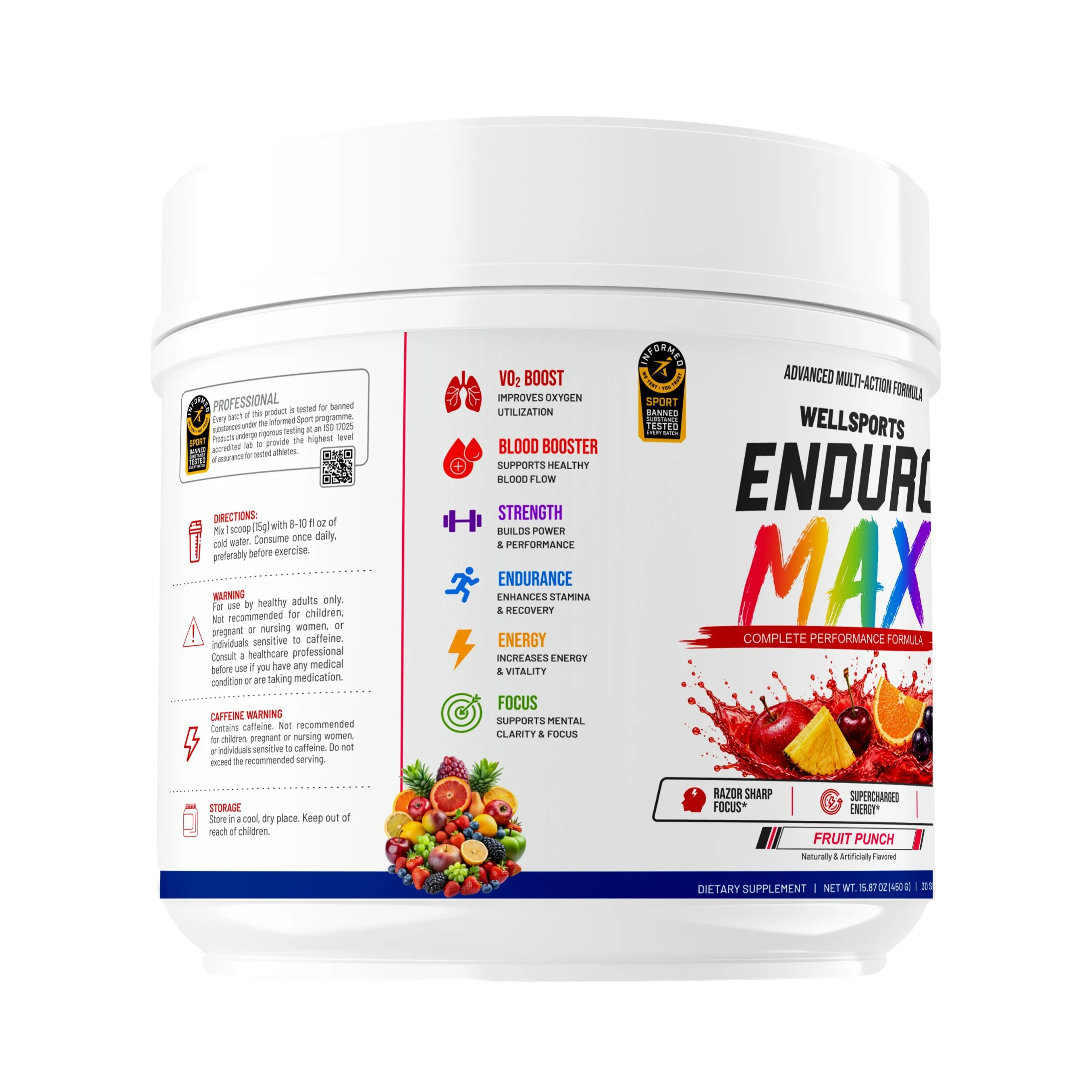 Wellsports Enduro Max Pre-Workout Fruit Punch 30 Servings Back