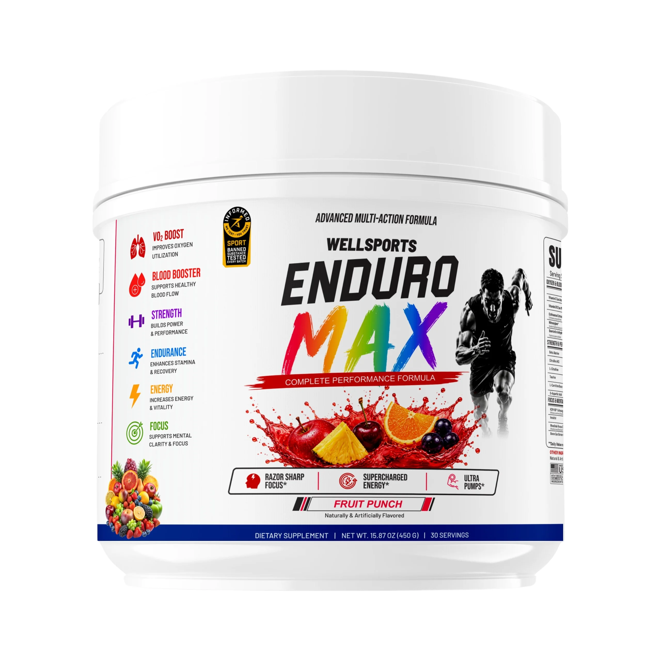 Wellsports Enduro Max Pre-Workout Fruit Punch 30 Servings