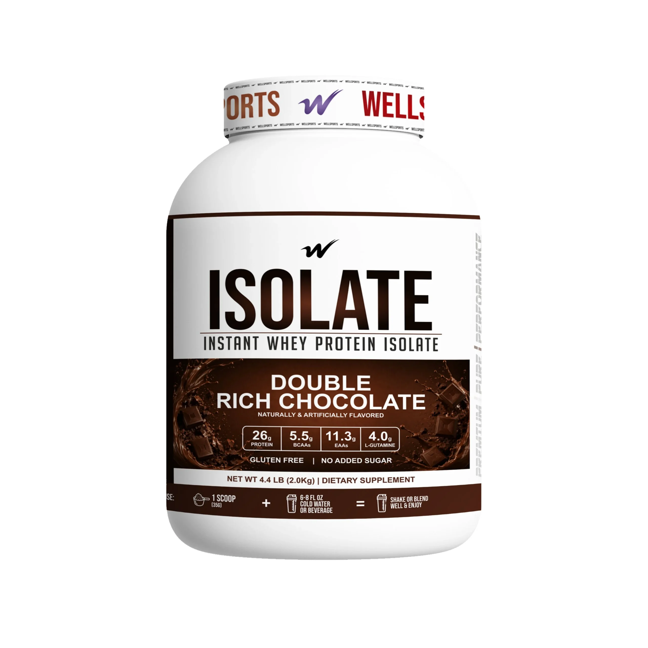 Wellsports Instant Whey Protein Isolate 4.4 lb (2 kg) Double Chocolate
